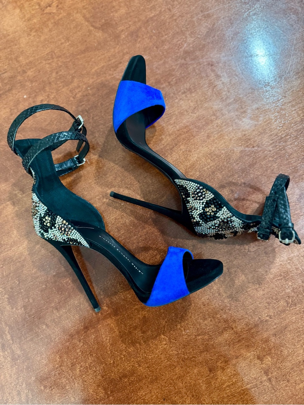 Giuseppe Zanotti Cobalt Blue Suede and Swarovski Crystal Stilettos - Picture 3 of 13
